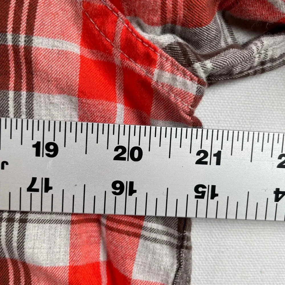 LL Bean Signature Slim Fit Plaid Shirt Men's Size Medium Orange Brown Outdoors - Picture 4 of 7